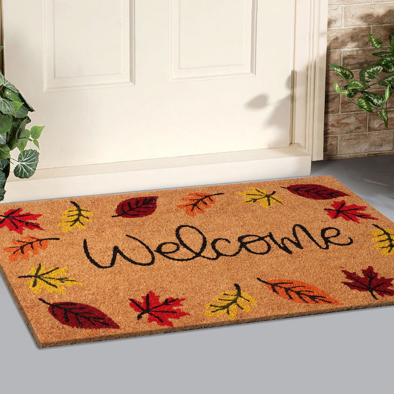 A1HC Natural Coco Coir Doormat, Autumn Leaves, 18"x30", Durable Outdoor Welcome Mat, Non-Slip, Easy to Clean, Pet Friendly