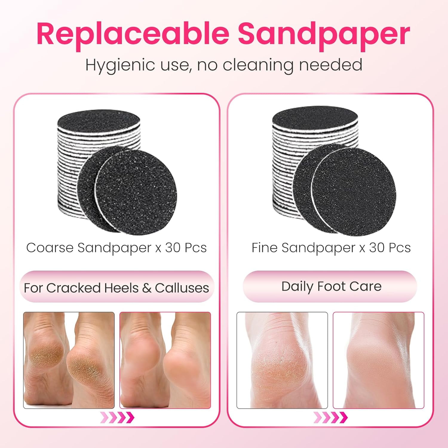 Aorsher Professional Electric Foot File, Adjustable Speed Callus Remover with 60 Sandpaper Discs, Suitable for Dead Skin & Cracked Heels, Pink