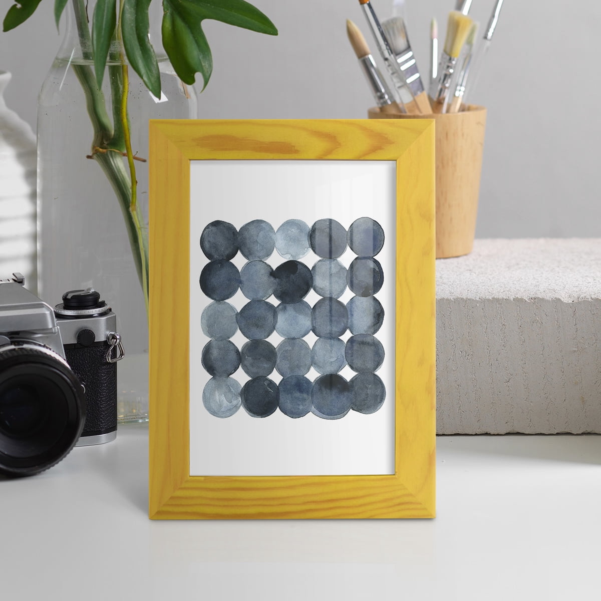 Blue Grey Density I -Framed Print w/glass-Sunflower Yellow