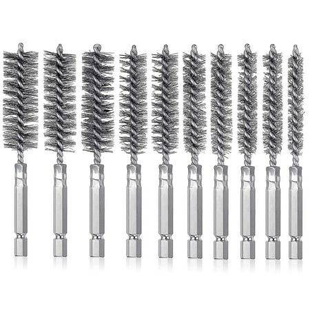 

10Pc Bore Brush Set Stainless Steel Wire Brushes with Tubes Ports Bearings Cleaning 1/4Inch Hex Shank for Power Drill