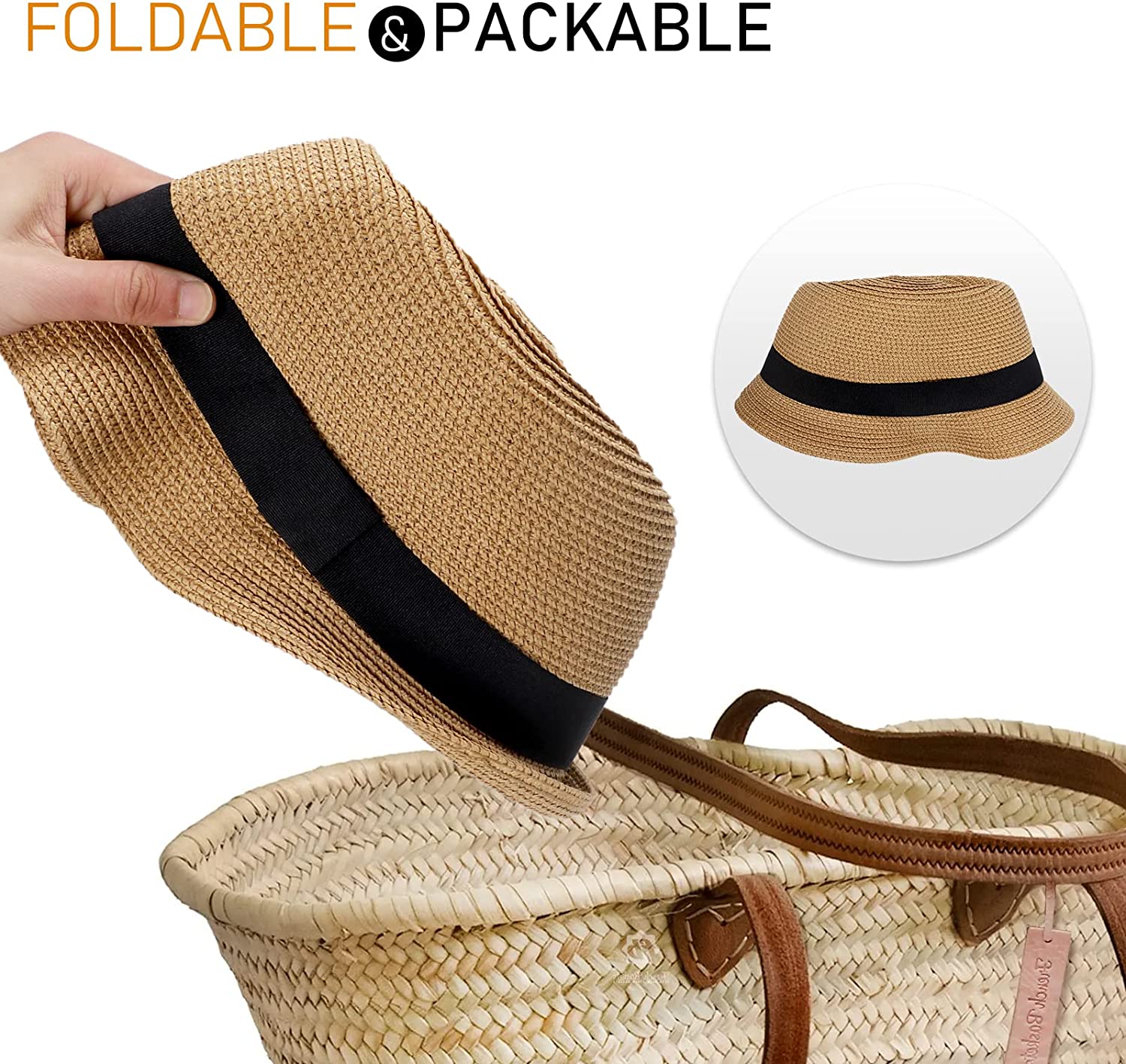 Womens Short Brim Straw Sun Hat Fedora Trilby Hat Panama Men Roll Up ...
