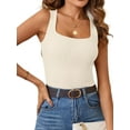 thumbnail image 3 of SHIBEVER Summer Tank for Women Knit Sleeveless Tops Trendy Square Neck Casual Ribbed Blouse Basic Tanks Solid Color White Shirt Size M, 3 of 6