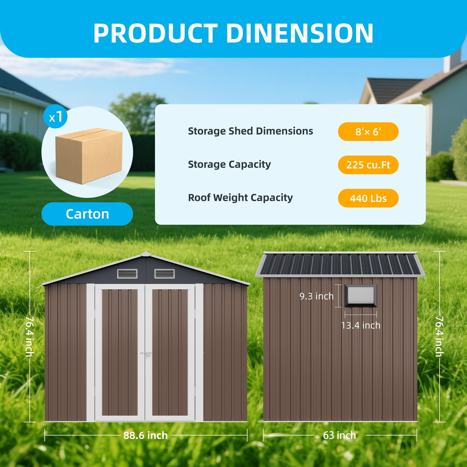 DISHUP Outdoor Storage Shed, 8x6 ft Metal Shed with Window＆Lockable Doors, Ideal for Backyard, Garden and Patio