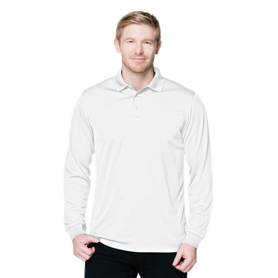 Tri-Mountain Performance Bulk Vital Long Sleeve K020LS Polo Shirt, Small, White