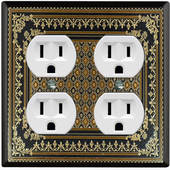 Metal Light Switch Plate Cover Elegant Victorian Rhombus Black Brown Frame FRA055