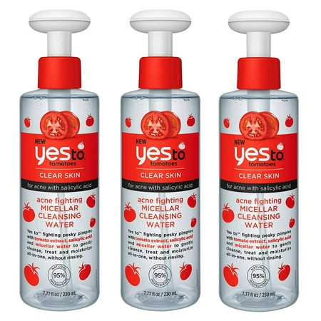 Yes To Tomatoes Clear Skin Acne Fighting Micellar Cleansing Water with Salicylic Acid, 7.77 Oz (Pack of 3) + Cat Line Makeup