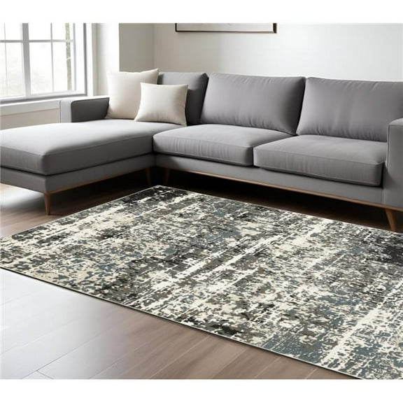 HomeRoots 576436 10 x 13 ft. Abstract Rectangle Area Rug, Ivory & Gray