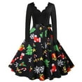 thumbnail image 2 of Christmas Dresses Women Christmas Print Dress V-Neck Christmas Dress with A Pleated Hem and Belt Long Sleeve, 2 of 7