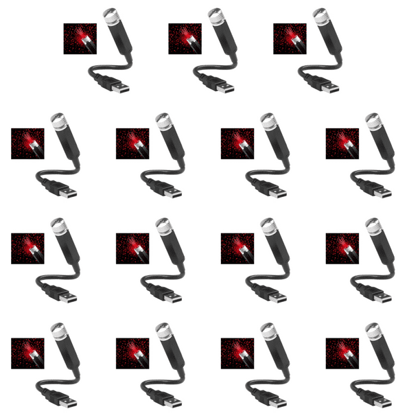 15PCS Romántica Galaxy Star Night Light USB Power Car Lámpara Noche Ambiental () Rojo