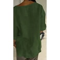 thumbnail image 3 of Women'S Linen Shirt Button Down V Neck Solid Blouse 3/4 Sleeves Casual Loose Fit Tunic Tops Summer T Shirts Green M, 3 of 5