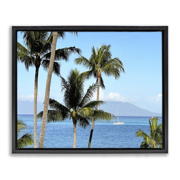 Stupell Industries Coastal Palm Trees & Sailboat Black Floating Frame Canvas Art, 21 x 17, by Kali Wilson