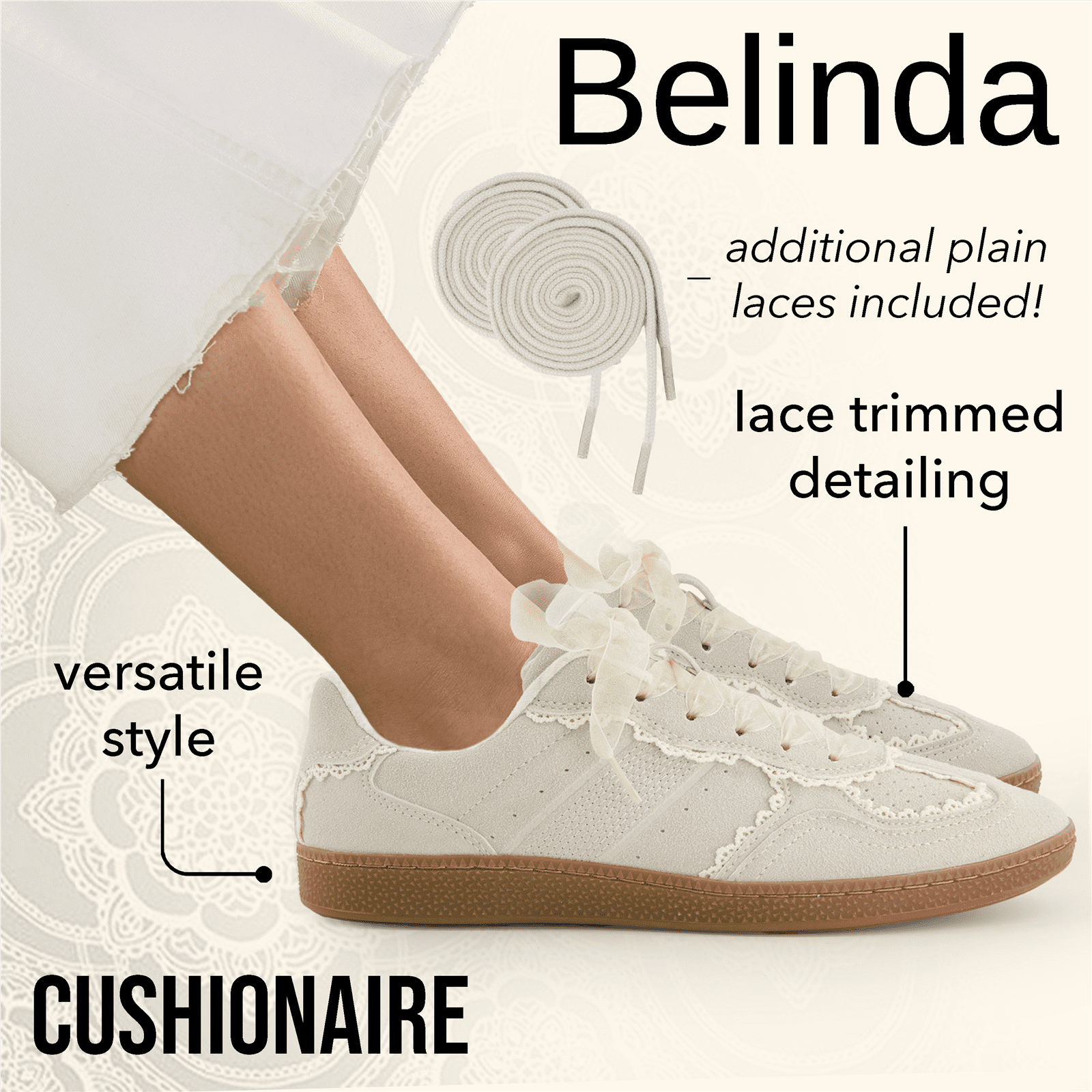 Cushionaire Women s Belinda Lace Detail Casual Sneakers Elegant Ribbon Lace Up Shoes with Memory Foam Wide Widths Available