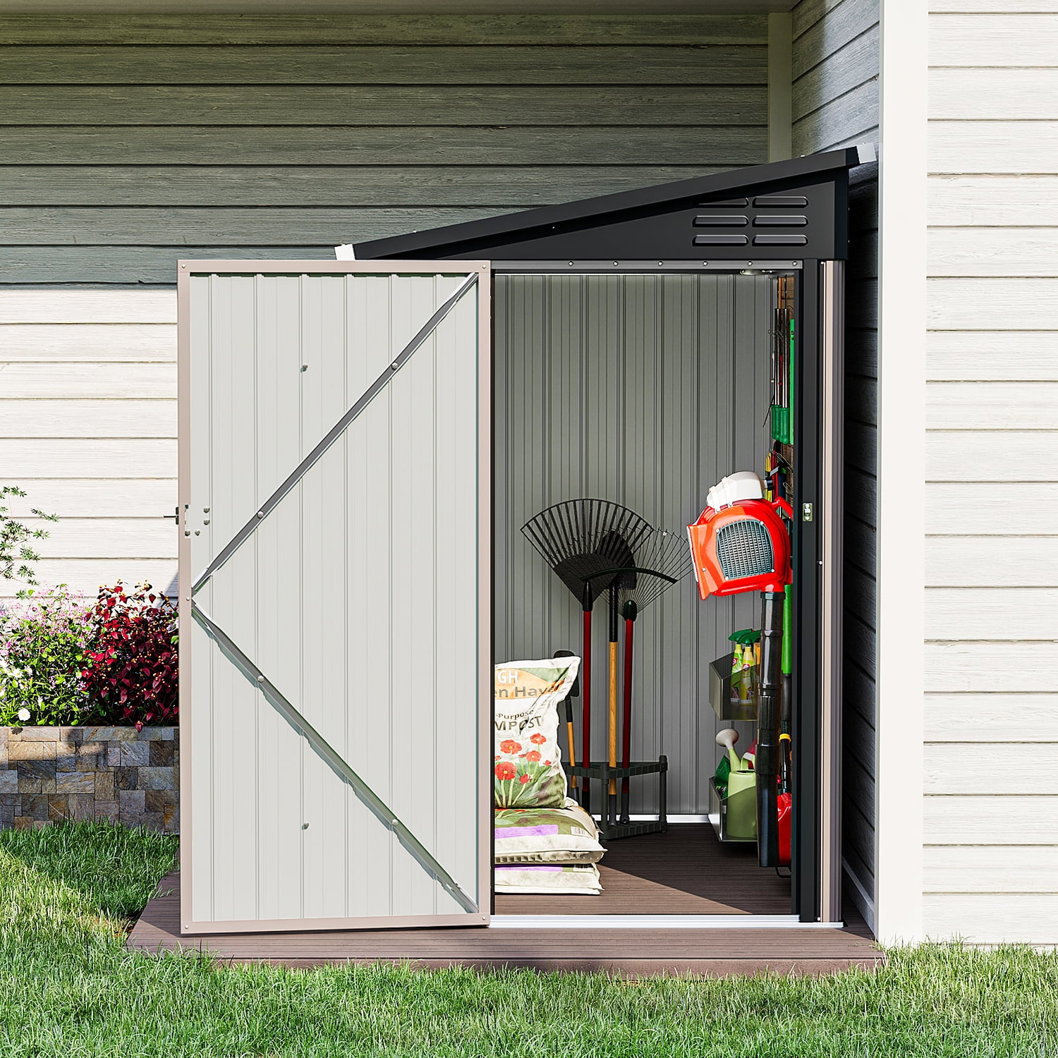LazySunsets 6-Foot by 4-Foot Steel Lean-To Storage Shed