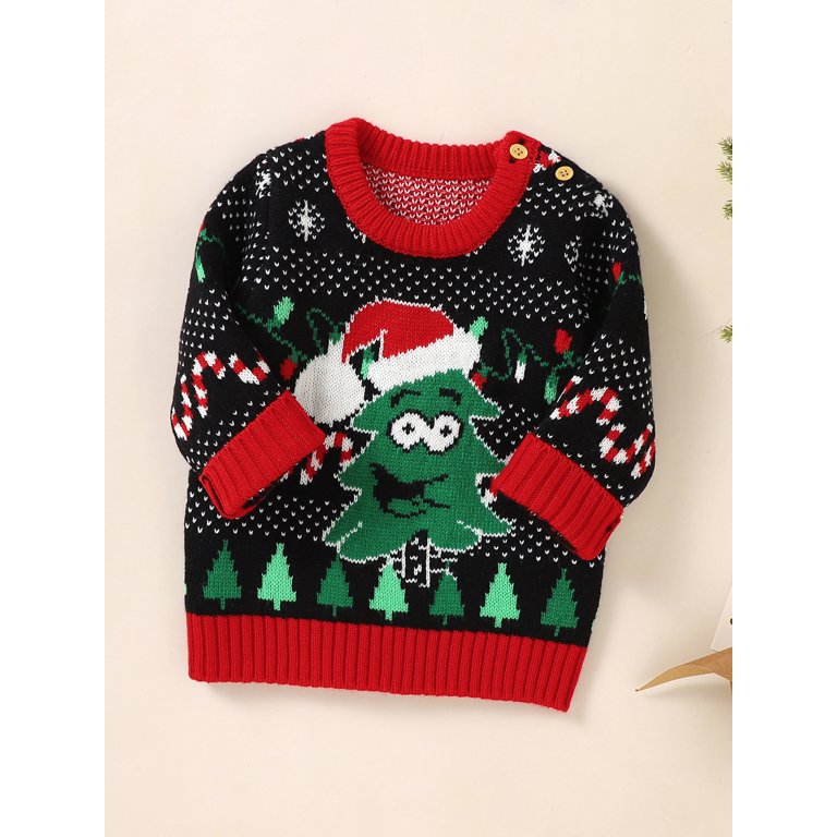 Baby Girl Boy Christmas Sweater Long Sleeve Crewneck Pullover Tree Printed Xmas  Ugly Sweaters Top Clothes 6M-3T - Walmart.com