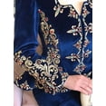 thumbnail image 4 of Blusa asimétrica de terciopelo Vintage para mujer, Tops elegantes con bordado Floral, cuello en V profundo, cintura delgada, Peplum, diseño de manga larga, 4 of 4