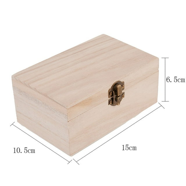 Luckyn Plain Wood Wooden Square Hinged Storage Boxes,Keepsake Box with Lid,Craft Gift Box,M