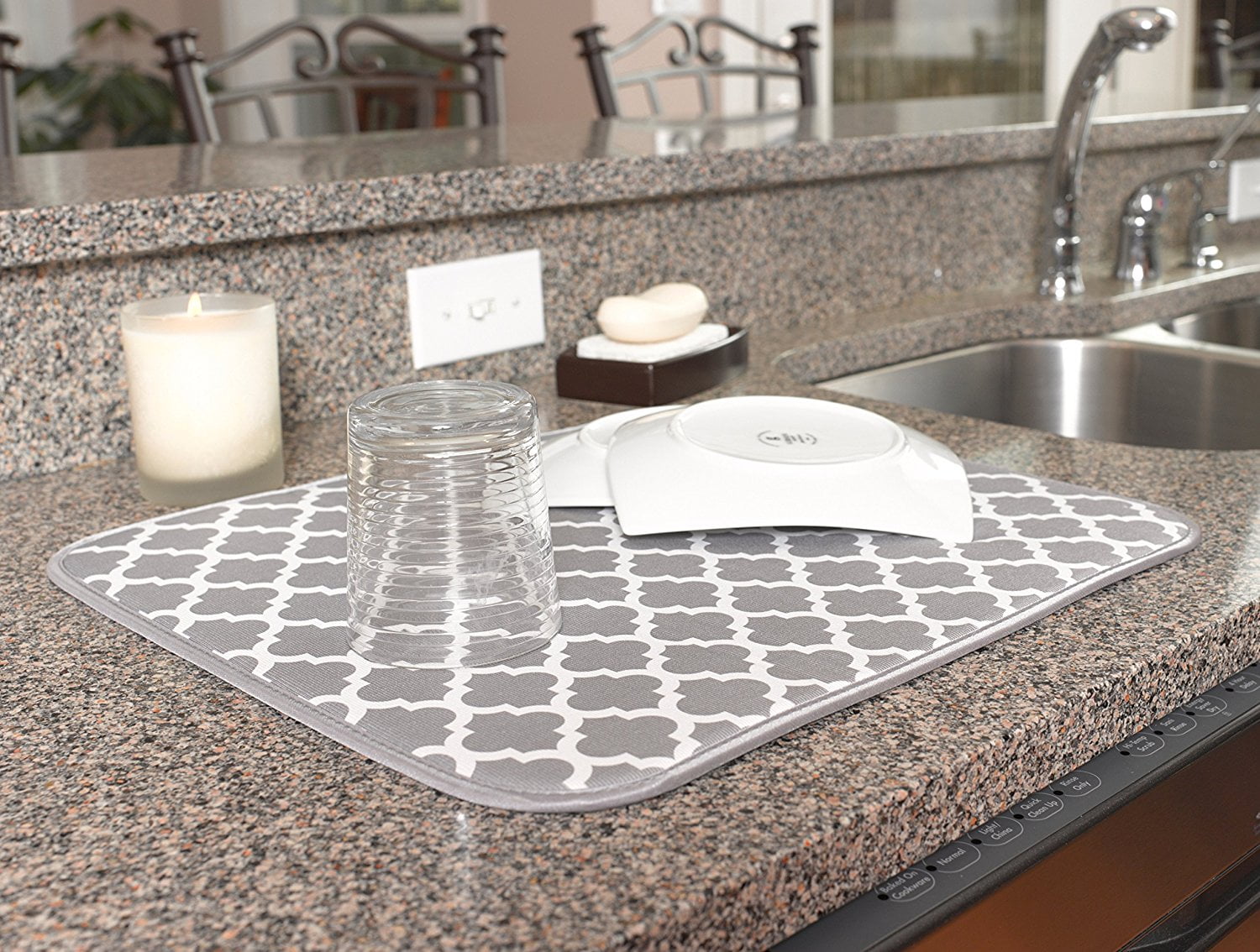 Grey Mandala Print Dish Drying Mat. Kitchen Dish Mat. – Home