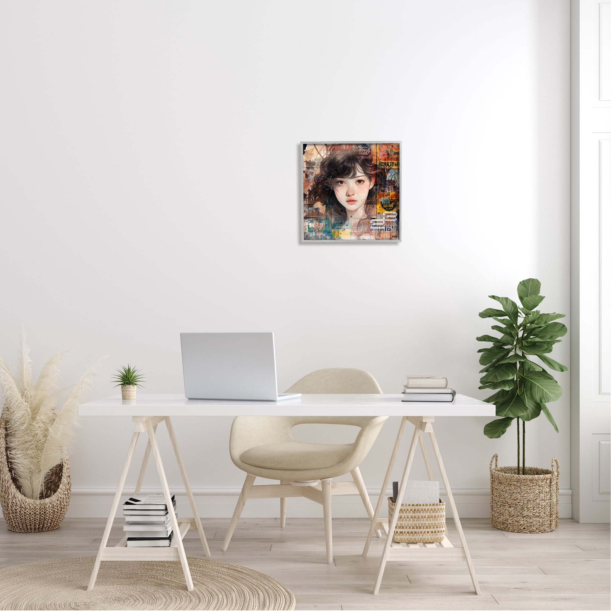Stupell Industries Girl on Vintage Collage Abstract Painting Gray Framed Art Print Wall Art, 17 x 17