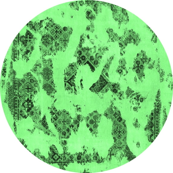 Ahgly Company Indoor Round Abstract Emerald Green Modern Area Rugs, 3' Round