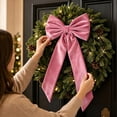 thumbnail image 2 of Large Decorative Bow, Velvet Fabric Bow, Long Tail Holiday Accent for Christmas Trees Doors and Mantels, Pink, 25.60 x 14.96 in, 2 of 6