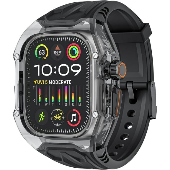 VeveXiao Transparent Designer Rugged Case with Band Compatible with Apple Watch Ultra 2 49mm bands,Luxury Crystal Clear Military Protective Cover Bumper Tactical for iWatch Ultra 49mm Men Women Strap