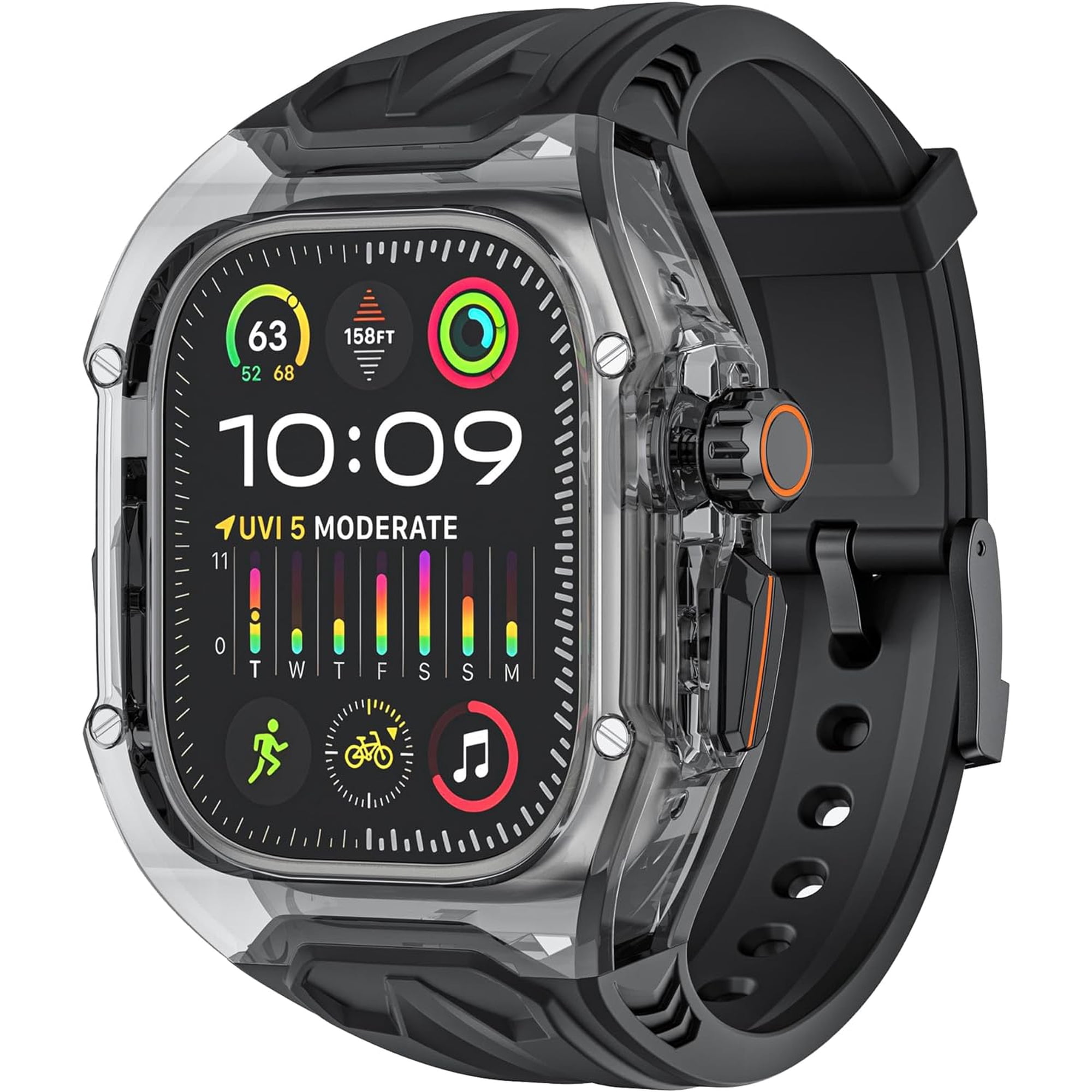 VeveXiao Transparent Designer Rugged Case with Band Compatible with Apple Watch Ultra 2 49mm bands,Luxury Crystal Clear Military Protective Cover Bumper Tactical for iWatch Ultra 49mm Men Women Strap