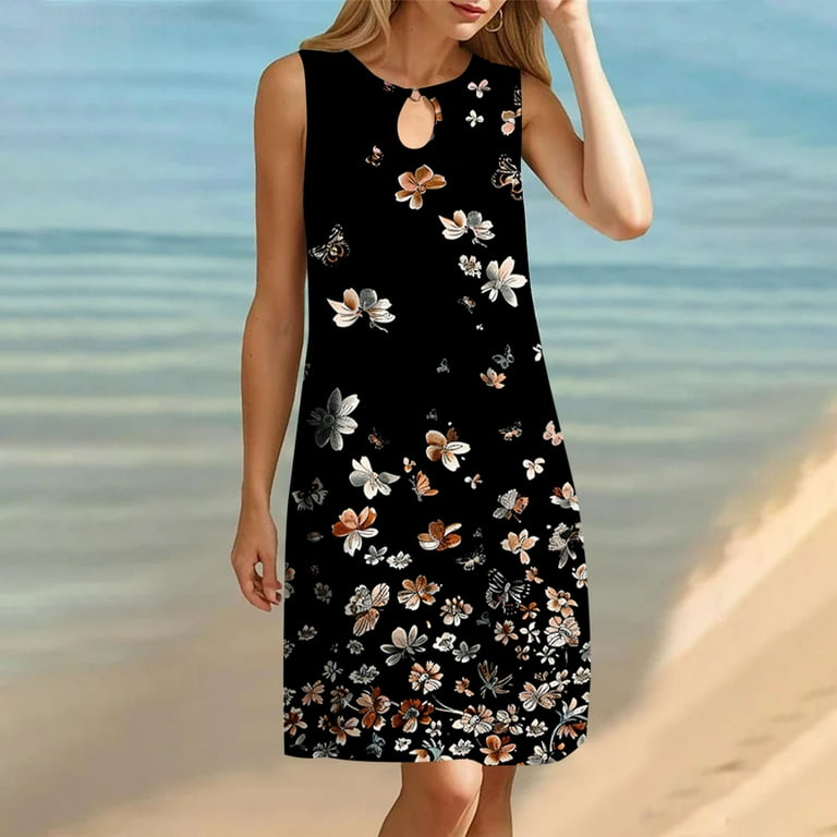 Viikei Womens Summer Dresses with Sleeves,Modern Wrap Short Sleeve Dress,Women's  Round Neck Sleeveless Gradient Tie Dyed Beach Dress Black XXL - Walmart.com