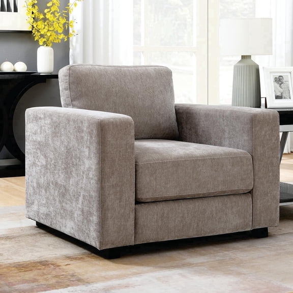 QianYueLUX 39" Oversized Chenille Accent Chair, Brown, 350lb Capacity, 7" Thick Seat