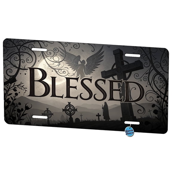 Blessed Angels Crosses Religious Metal Novelty License Plate