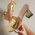 thumbnail image 2 of Gpaecead Women Metallic Ribbed Strap Chunky Heel Mules Square Toe Sparkly Plus Size Spring Summer Party Elegant Shoes,Gold, 2 of 8