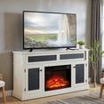 thumbnail image 2 of Tcbosik Farmhouse TV Stand with 23" Fireplace insert for TVs up to 65", Entertainment Center with Adjustable Shelves, Media Console with Sliding Doors for Living Room, White, 2 of 9