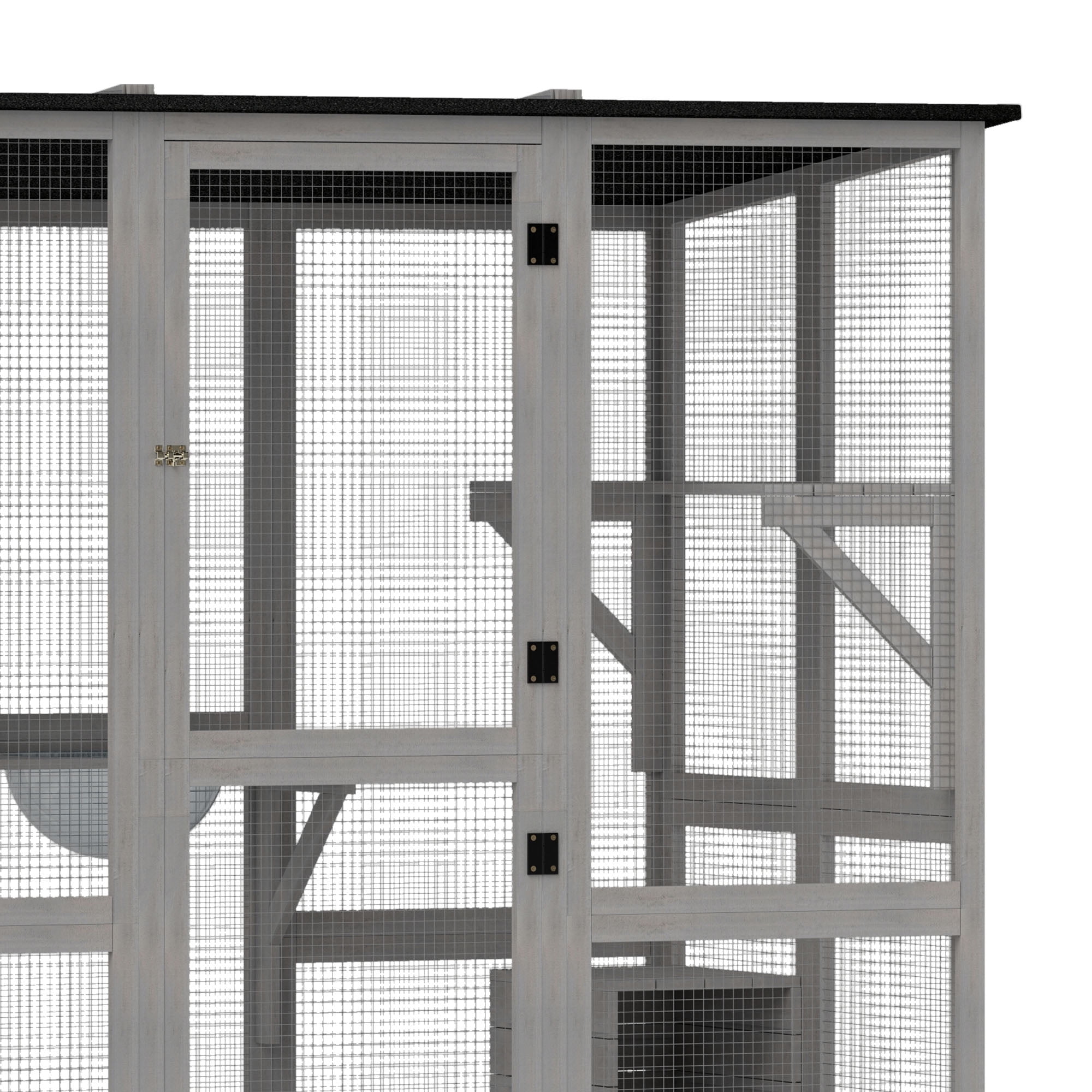 ModFusion 71" Weatherproof Wooden Cat Cage with 5 Platforms & 2 Cozy Houses – Durable Indoor/Outdoor Cat Enclosure with Sisal Stairs & Asphalt Roof
