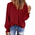 thumbnail image 3 of QNANSPI Long Sleeve Shirts for Women, Womens Casual Tops, Women's Solid Color V Neck Long Sleeve Top Lace Patchwork Ruched Sleeve Casual Daily Top, 3 of 7