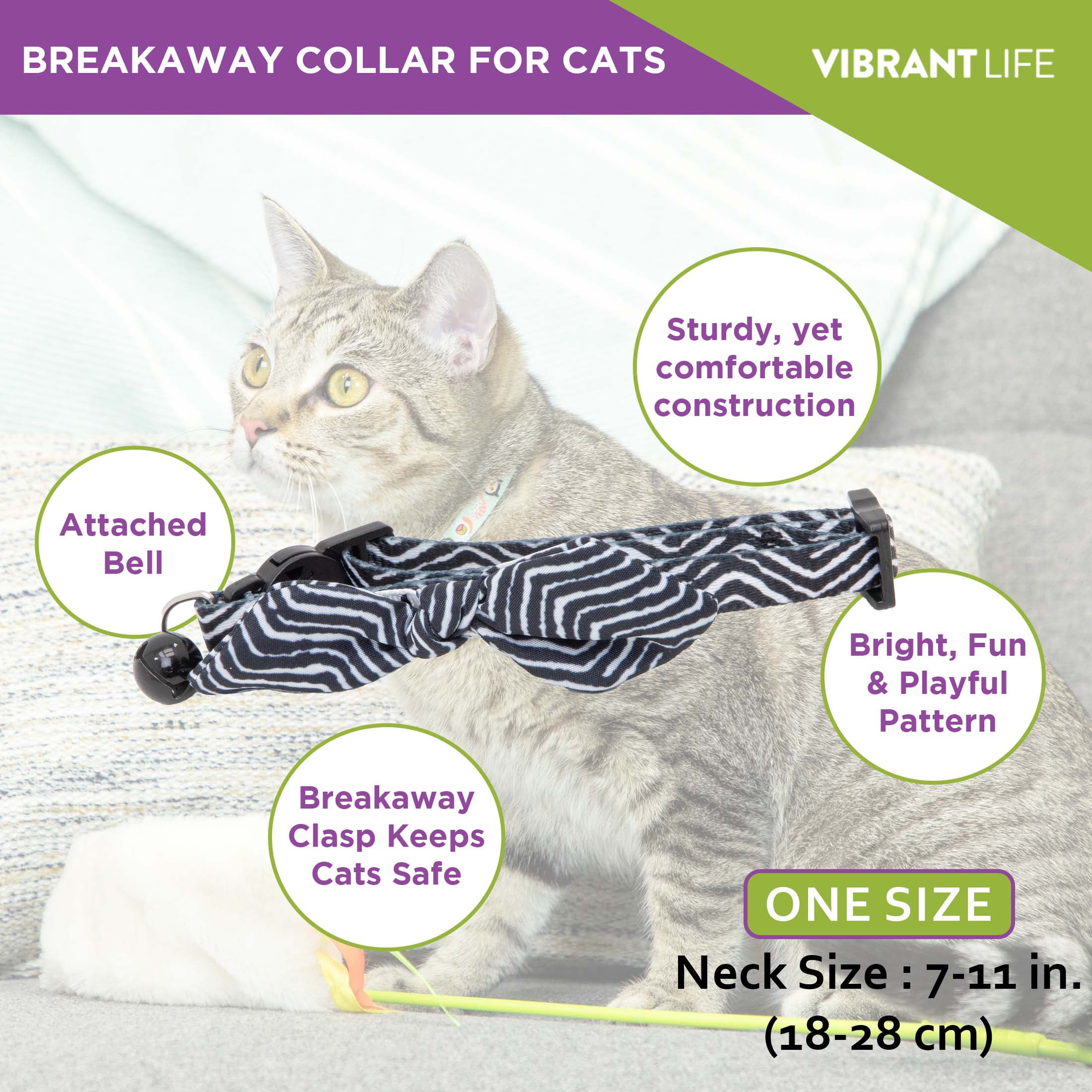 Vibrant Life 2-Pack Cat Collar, 3 D Black and White Knot and Multi Color Tropical Print, One Size
