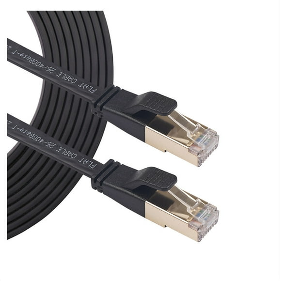 2pcs Black CAT 8 Ethernet Cable, 0.7ft High Speed 40Gbps 2000MHz SFTP Flat Internet Network Cable with Gold Plated RJ45 Connector for Gaming, Router