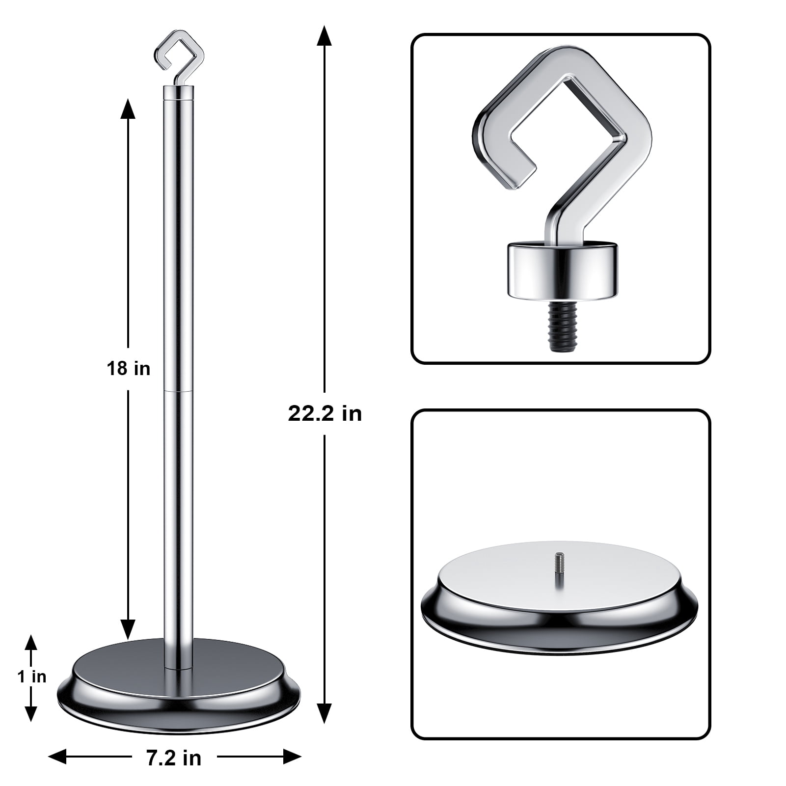 KASUNTO Freestanding Metal Toilet Paper Holder with Anti-Rust Treatment and Hook (Poilshed Chrome)