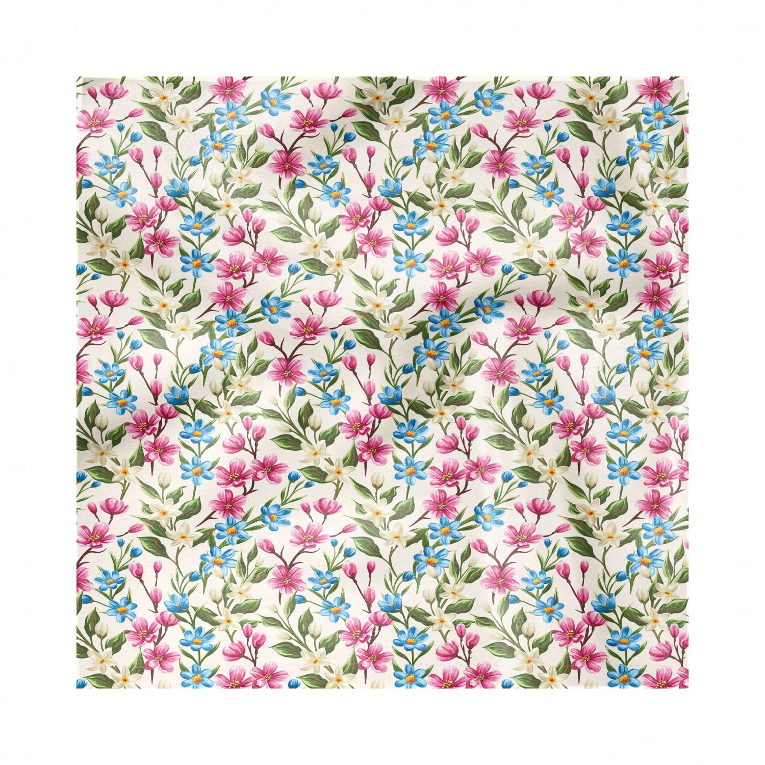 Flower Napkins Set of 4, Blooming Spring Flowers on Branches Romantic Bouquet Corsage Design