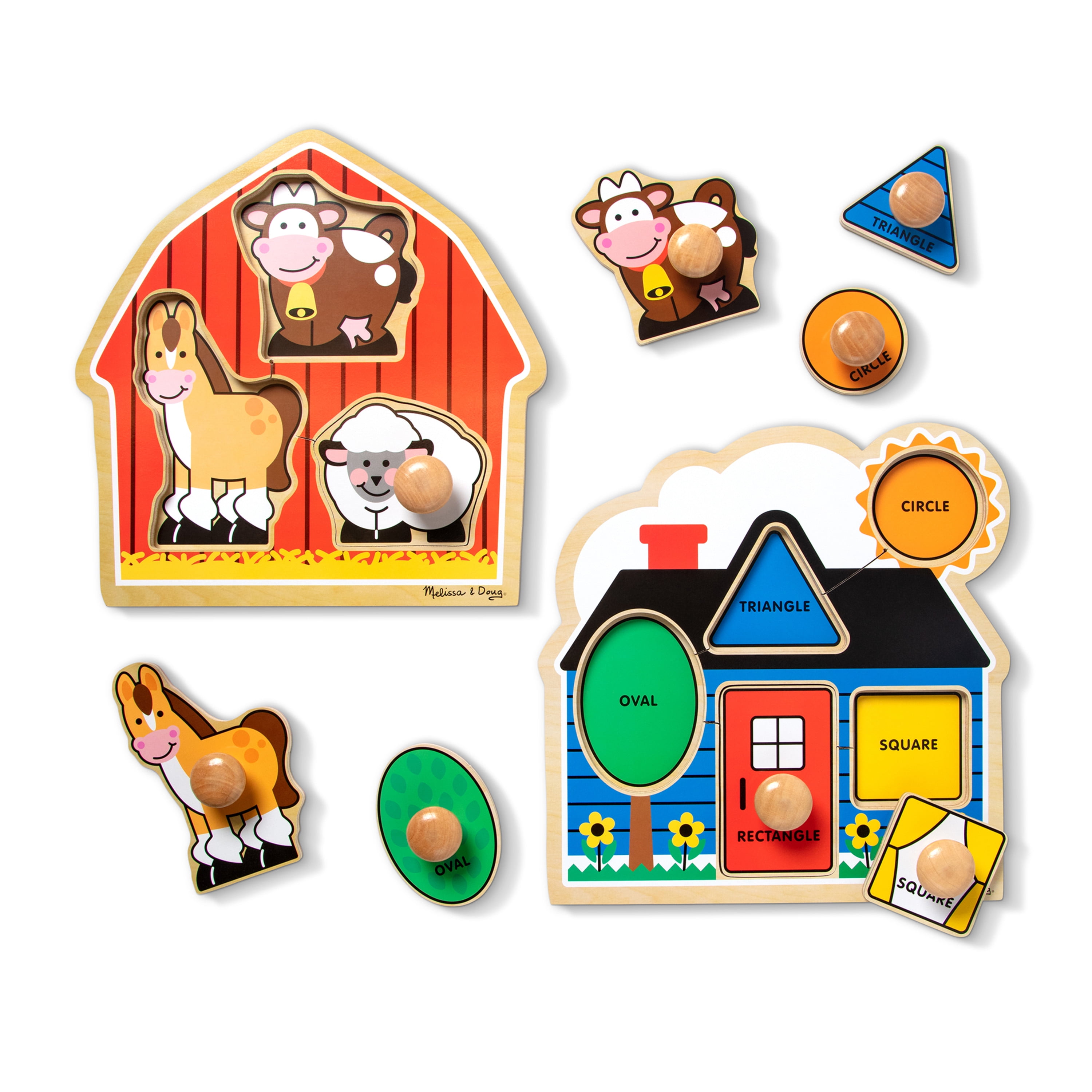 Melissa Doug Jumbo Knob Wooden Puzzles Set Shapes and Barn Walmart