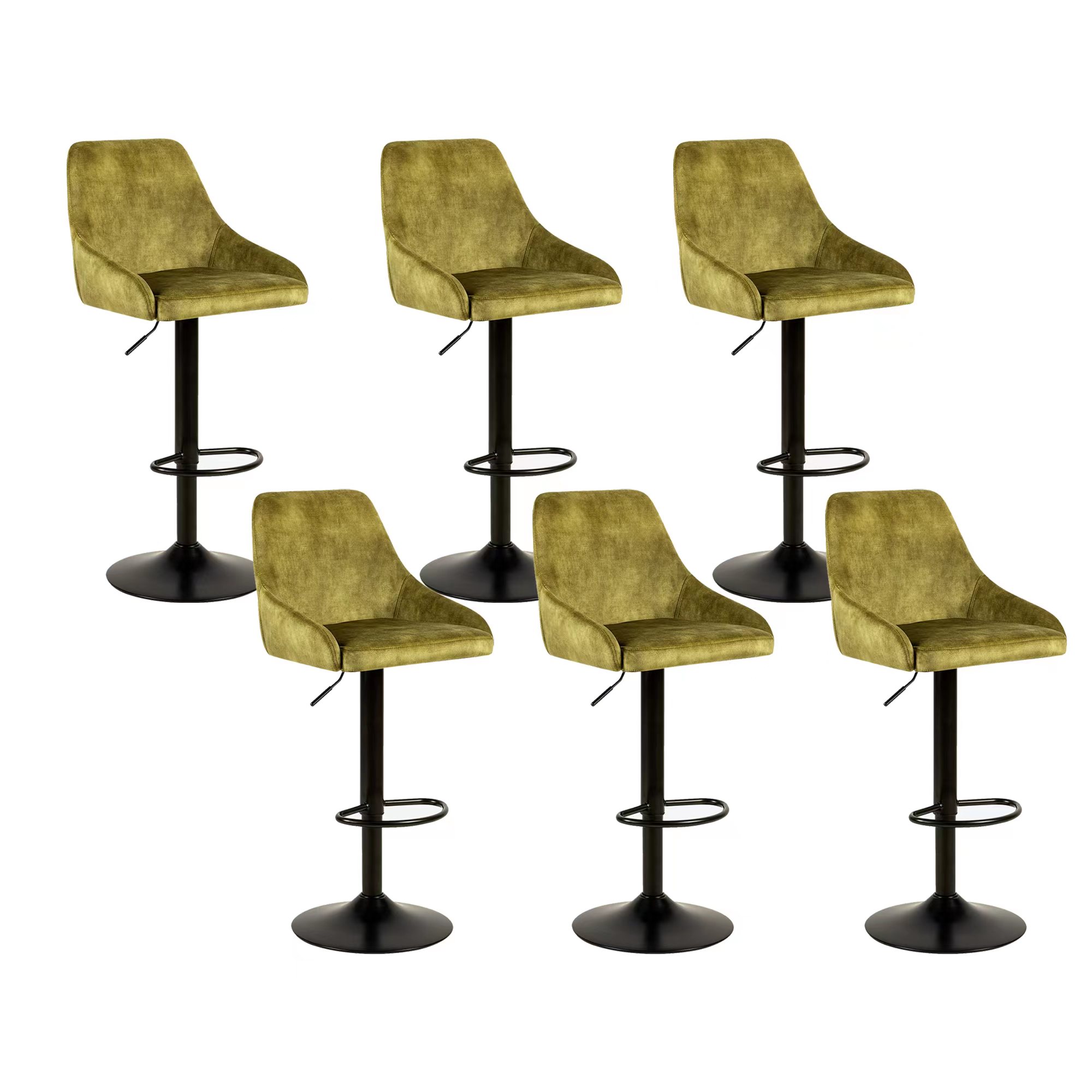 Leejay Velvet Adjustable Swivel Bar Stool Set of 6 for Kitchen Island Dining Room,Green