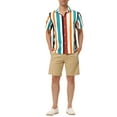 thumbnail image 2 of INSPIRE CHIC Men's Shirts Summer Striped Button Short Sleeve Beach Shirts S Red White Blue, 2 of 6