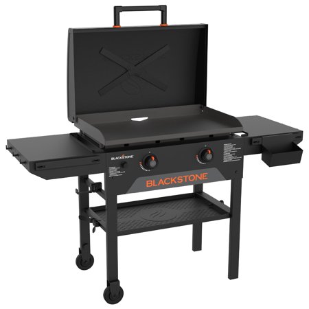 Blackstone Original 2-Burner 28” Propane Omnivore Griddle with X-Braced Hood and Dual Side Shelves with the Blackstone Accessory Rail System