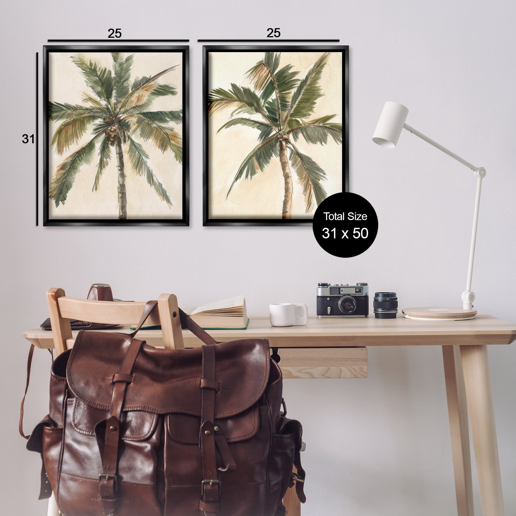 Stupell Industries Majestic Towering Palms Plants & Flowers Painting Black Floater Framed Canvas Art Print Wall Art, 31 x 25, Set of 2