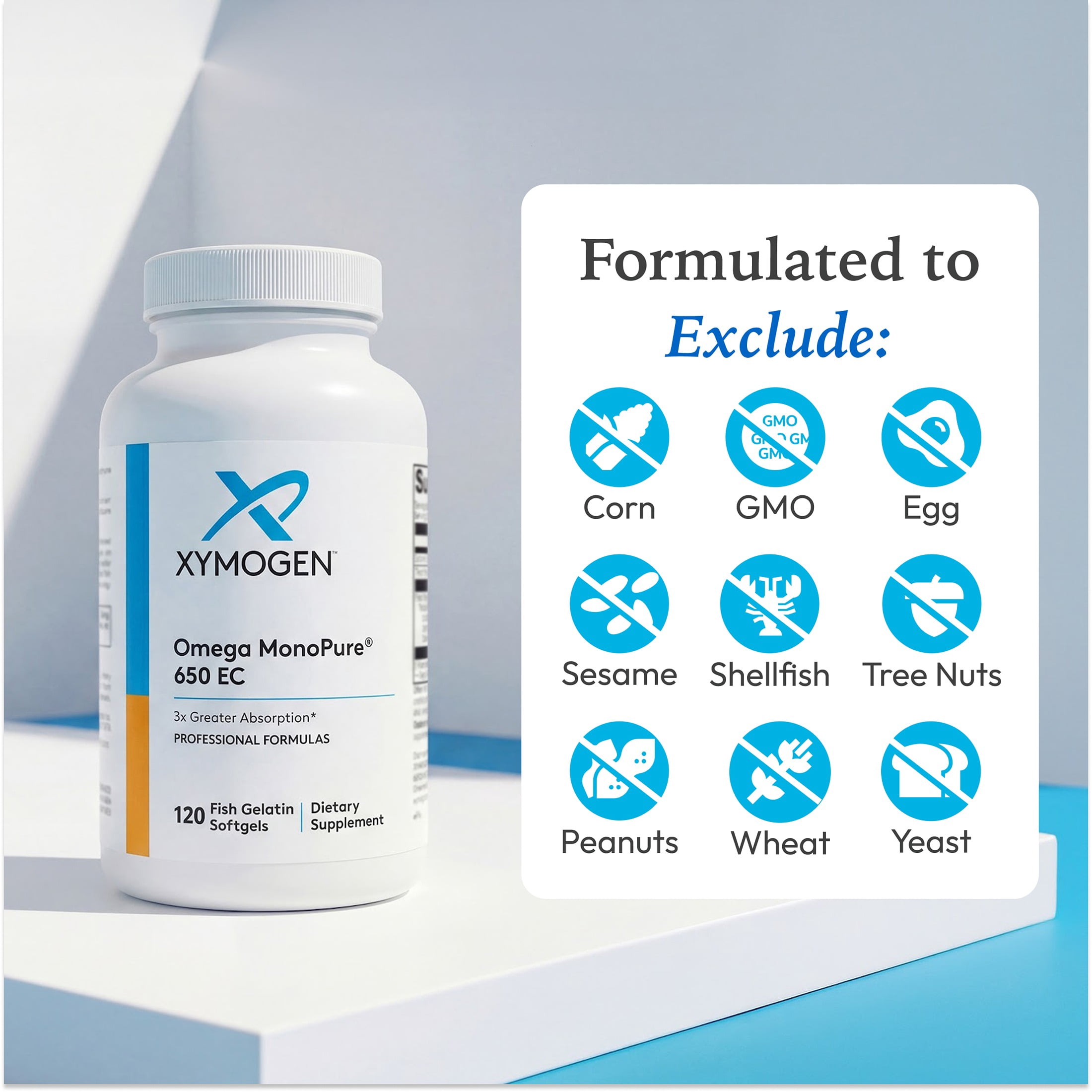 XYMOGEN Omega MonoPure 650 EC - Heart & Brain Support - DHA & EPA Omega-3 Fish Oil - Monoglyceride High Absorption Softgels - Enteric Coated - 120 Softgels