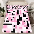 thumbnail image 2 of Homewish Cartoon Pixelate Miner Twin Sheet Sets, Pink Square Abstract Twin Fitted Sheet, Teens Kids Boys Girls Flat Sheet, Luxury Bedroom Decor, 3pcs, 2 of 7