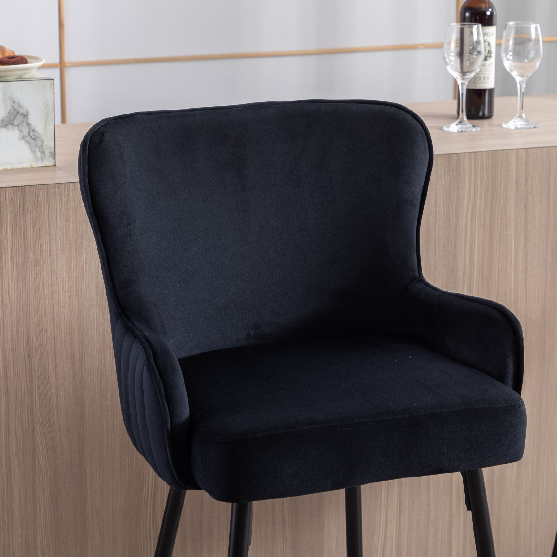 Dayalane 30" Velvet Bar Stools Set of 2, Modern Wingback Counter Height Stools with Gold Footrest for Kitchen Island, Dining Room, Home Bar, Black