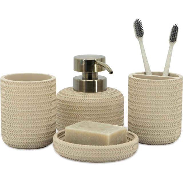 Ensemble d'Accessoires de Salle de Bain 4 Pcs Beige