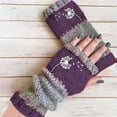 thumbnail image 2 of Umfun Women's Fingerless Knit Gloves with Embroidery Warm Half Finger Hand Warmer Cozy Textured Winter Mittens for Typing Driving Daily Casual Wear, 2 of 7