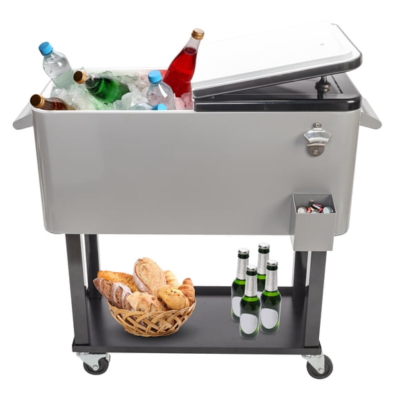 Yescom 80 QT Rolling Cooler Portable on Wheel Beverage Cart Patio Bar Party Pool