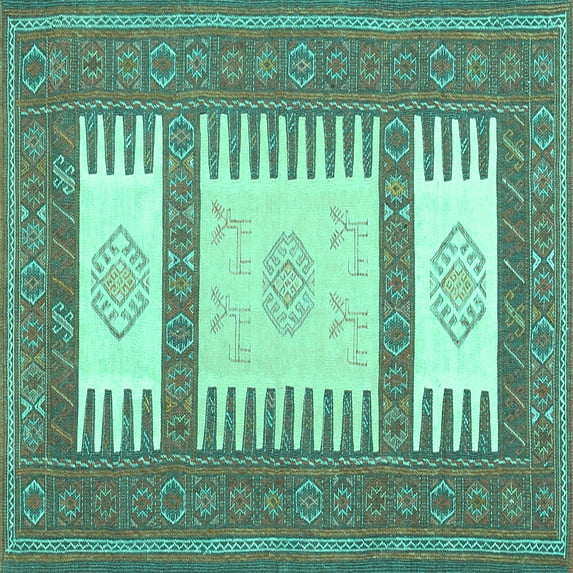 Ahgly Company Indoor Square Southwestern Turquoise Blue Country Area Rugs, 5' Square
