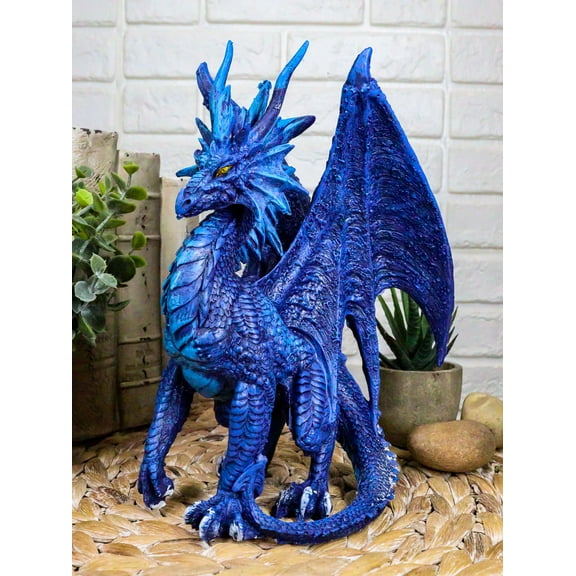 Ruth Thompson Fantasy Blue Check Mate Dragon With Majestic Horns Statue 9" Tall